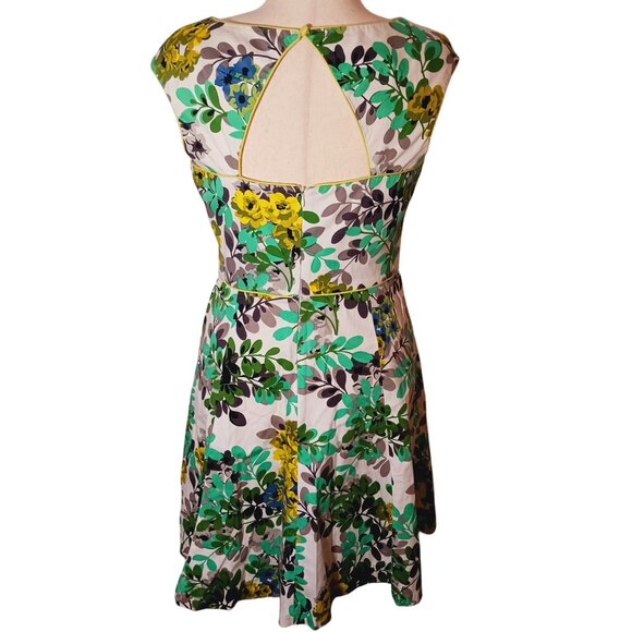 London Style‎ Floral Multi Cap Sleeve Back Cut-Out Cotton Fit & Flare Dress, 14 - Picture 5 of 11